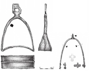 Třmen a ostruha nalezené na hradišti (podle Kouřil-Gryc 2011)