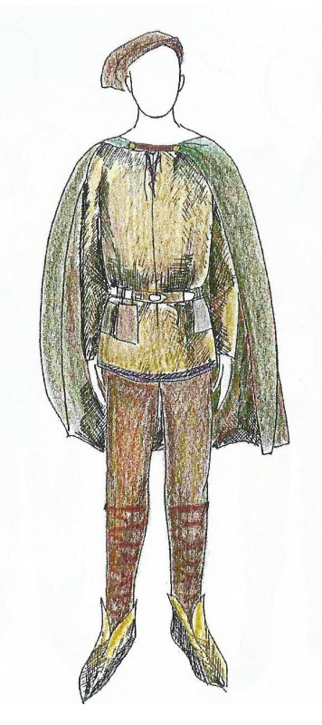 Ukázka slovanského mužského oděvu vyšší společnosti (podle Salvetová 2010, kresba: J. Jurčíková)