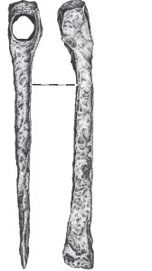 Polotovar ve formě sekerovité hřivny, Chotěbuz-Podobora (podle Kouřil-Gryc 2011)