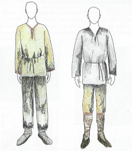 Možná rekonstrukce oděvu vesničanů (podle Salvetová 2010, kresba J. Jurčíková)